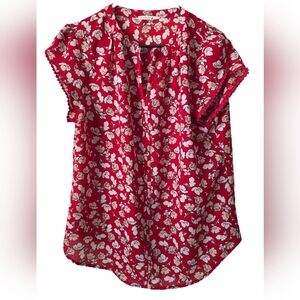Fun2Fun Red Floral Flutter Sleeve Lace-Trim Top